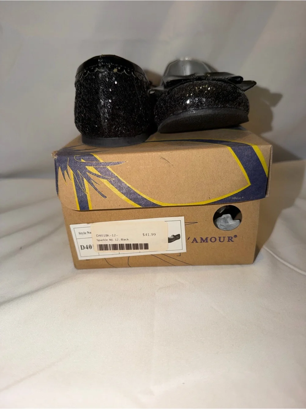 LAmour Black Sparkle Bow Mary Jane Girls Size 12